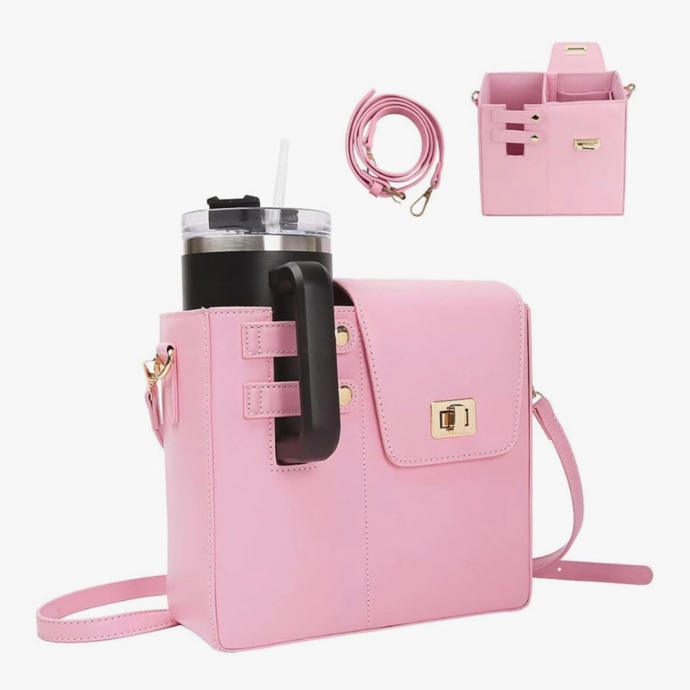 Pink Crossbody Water Bottle Bag
